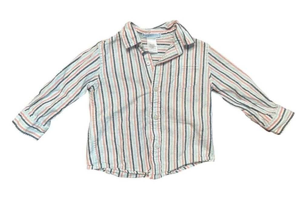 Janie and Jack Baby Boys 12-18M Striped Linen Cotton Button Shirt Long Sleeve